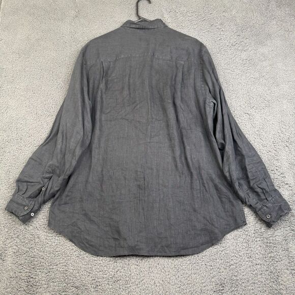 Armani Collezioni Black Flax Linen Button-Down Long Sleeve Shirt XL 16/41 - Picture 10 of 13